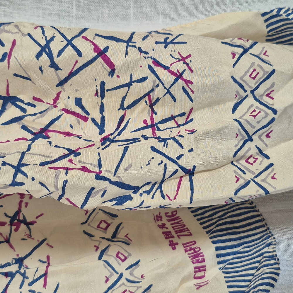 Silk Beige And Blue Patterned Scarf China - image 2